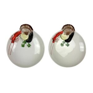 Pair of Italian Hand Painted Seafood Plates Coastal Serving Dishes
